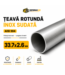 Teava rotunda inox sudata AISI 304, 33.7 x 2.6 mm, 6 metri
